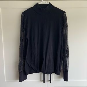 Black Lace Sleeve Thin Turtleneck Sweater
